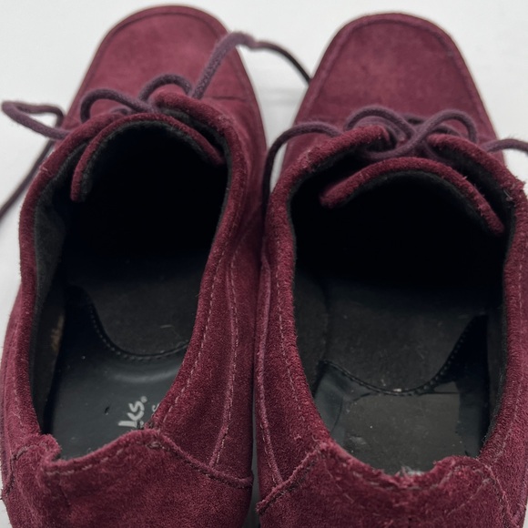 Clarks Bendables Suede Lace Up Heels Women 7 Burgundy Comfy Retro Academia Vamp - Picture 15 of 17
